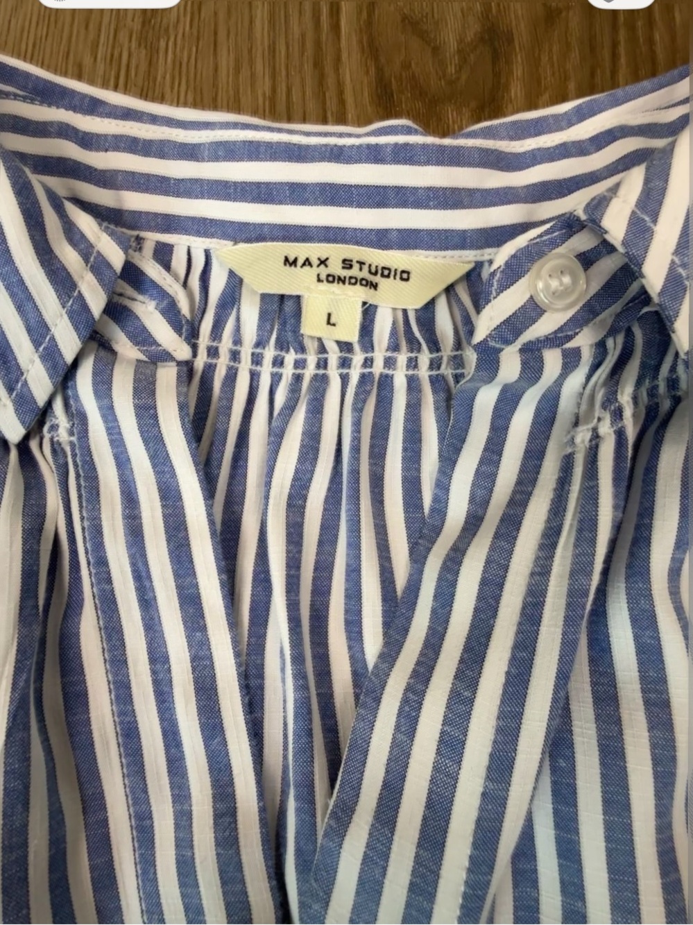 Max Studio Blue & White Striped Popover Blouse Collared Neck Short Cuffed Sleeve - Picture 5 of 11
